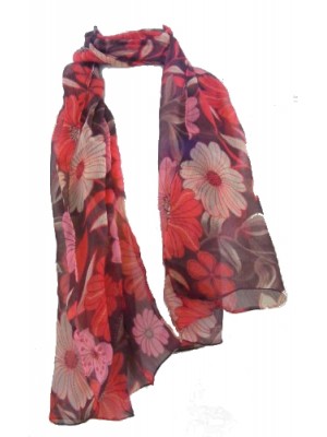 Fair Trade Red and Brown Flower Design Floaty Chiffon Scarf Fair Trade Red and Brown Flower Design Floaty Chiffon Scarf