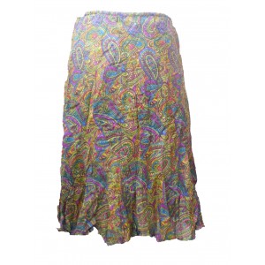 Fair Trade Cotton Jalabi Skirt - Yellow Pink Paisley Print