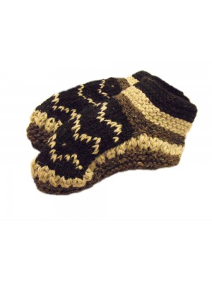 Handknit Fair Trade Wool Black & White Fleece Lined Tibetan House Slippers