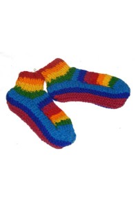 Handknit Fair Trade Wool Rainbow Fleece Lined Tibetan House Slippers