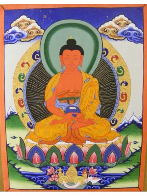  Genuine Original Tibetan Buddhist Thangka Painting -  Amitabha, the Buddha of Comprehensive Love - Fair Trade