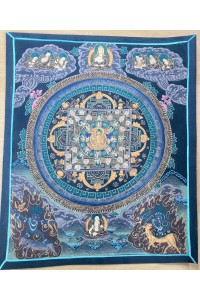 Original Vintage Black Kalachakra Mandala Tibetan Buddhist Thangka Painting - Fair Trade