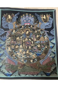 Original Vintage Black Wheel of Life Tibetan Buddhist Thangka Painting  - Fair Trade