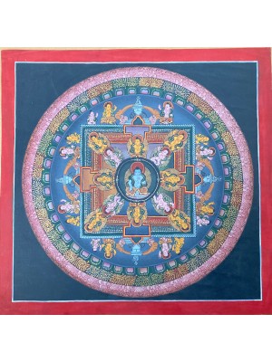 Original Vintage Tibetan Buddhist Thangka Painting - Square Kalachakra Mandala- Fair Trade