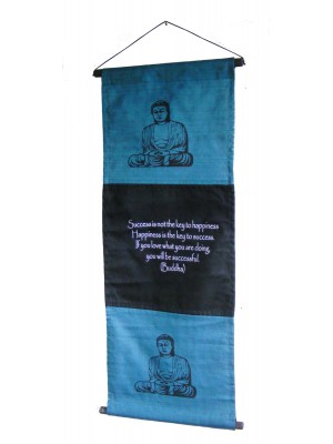 Blue Buddha Affirmation Wall Hanging / Banner 100% Cotton - Fair Trade