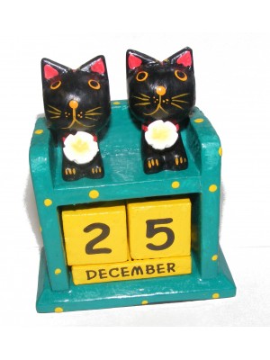 Fair Trade Perpetual Wooden Cat Calendar