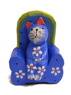 Quirky Fair Trade Wooden Cat in Armchair