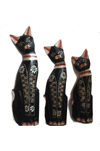 Fair Trade Family of Hand Carved Wooden Balinese Cats - Choice of 3 different size Cats