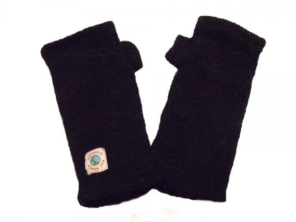 Hand knitted Fleece Lined Fair Trade 100% Wool Black Wrist Warmers / Arm Warmers (Wristies)
