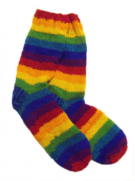 Handknitted Fair Trade Woollen Rainbow Fleece Lined Slipper Socks