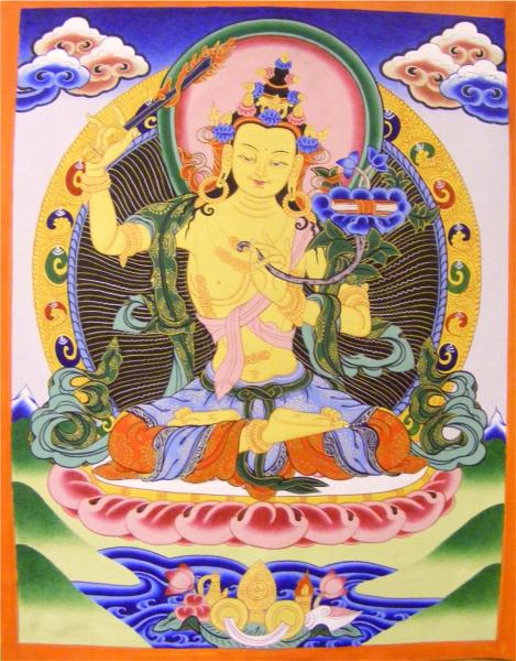  Genuine Original Tibetan Buddhist Thangka Painting - Majushri , Boddhisattva of Transcendent Wisdom - Fair Trade