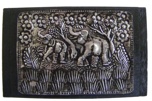 Teak Box with Hammered Metal Lid with Elephant Design - Fair Trade