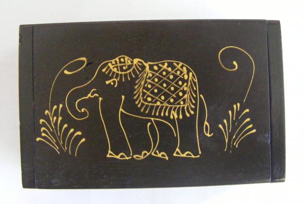 Teak Box with Hand Drawn Golden Elephant Design - Fair Trade