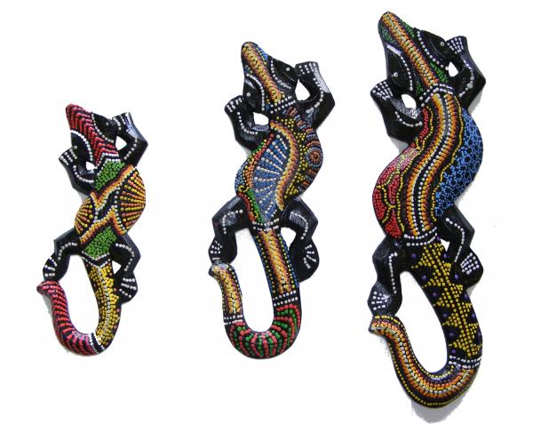 Set of 3 Colourful Hand Painted Wooden Balinese Geckos - Fair Trade