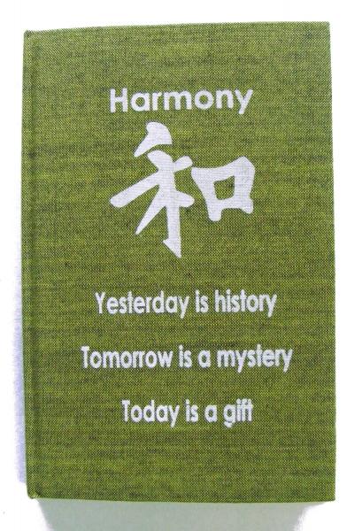 Green Harmony Affirmation Hardback Notebook / Journal - Unlined Pure White Paper - 54 Sheets - Fair Trade