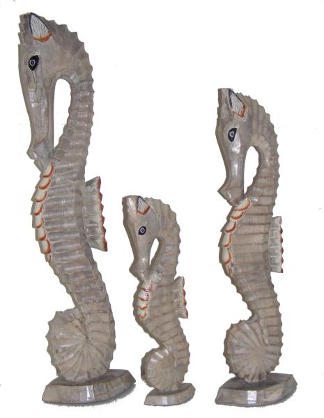 Shabby Chic Hand Carved Natural Wooden Seahorses - choice of 3 sizes - Fair Trade