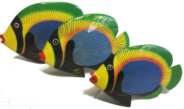 Shoal of 3 Colourful Wooden Hand painted Balinese Tropical Kissing Fish Ornament