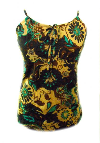 Ethnic Bold Flower Print Blue, Green & Brown Natasha Strappy Top- Fair Trade 100% Cotton