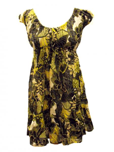 Green / Yellow  Bold Flower Print Floaty Indian Cotton Lizzy Blouse - Fair Trade 