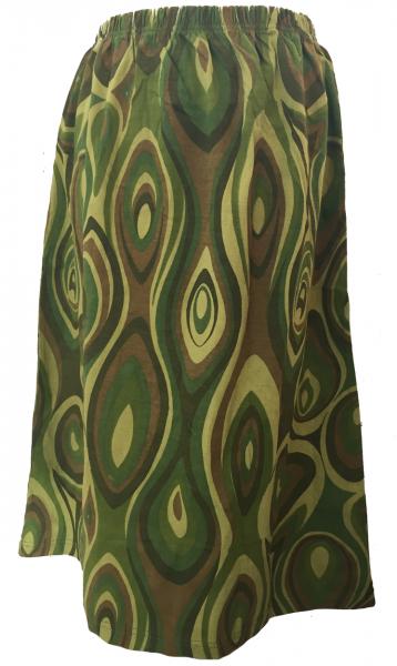 Fair Trade Cotton Jersey Elasticated Retro Spiral Skirt - Greens and Browns