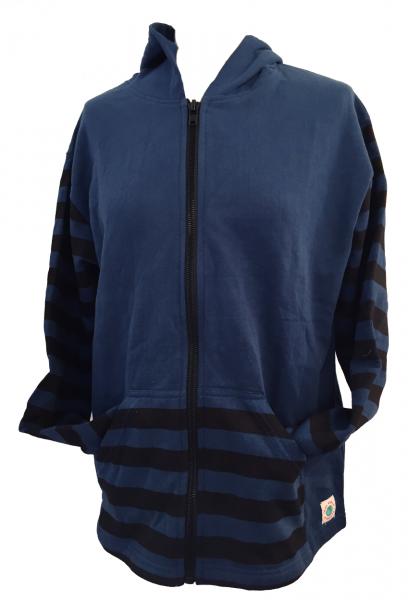 Retro Blue Hoodie with Black Stripes - Fair Trade