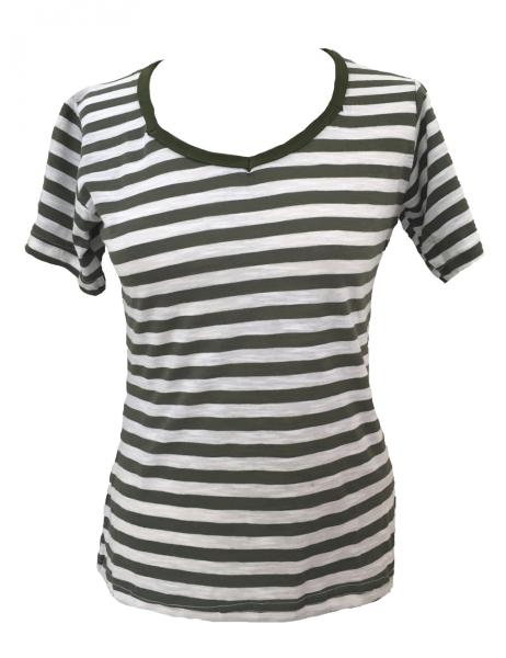 Fair Trade 100% Cotton Classic Stripey Green / White Ladies Fitted T Shirt