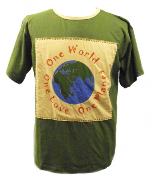Fair Trade 100% Cotton Green One World One Love One Planet T Shirt