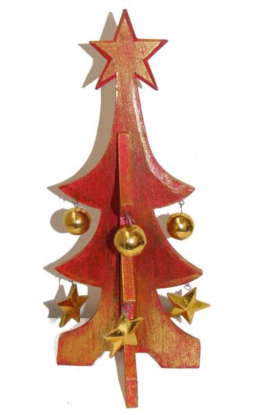 Fair Trade Festive Red Wooden Christmas Tree Tabletop Decorations
