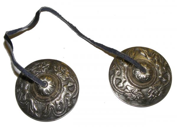 Naga - Tibetan Dragon  Tibetan Buddhist Tingsha ( Buddhist cymbals) with satin carry bag  - Fair Trade 
