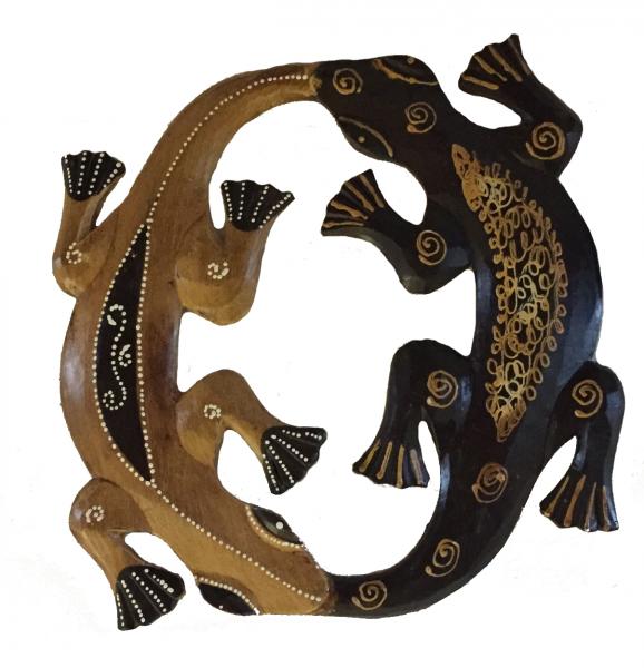 Pair of Playful Hand Painted Wooden Balinese Geckos - Fair Trade