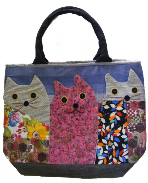 Beautiful Handmade Three Cat Applique Shoulder Bag / Hand Bag - Fair Trade