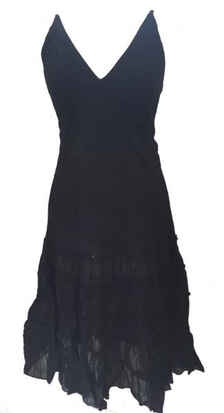 Classic Floaty Black Indian Cotton Maria Midi Length  Summer Sun Dress - Fair Trade 100% Cotton 
