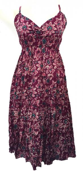 Maroon Abstract Floral Patterned Toto Short Summer Dress - Fair Trade 100% Cotton 