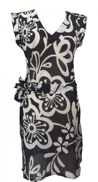 100% Soft Cotton Black & White Carina Short Summer Dress / Long Top / Kaftan - Fair Trade 