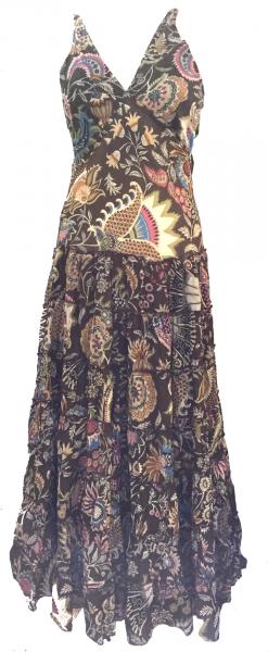 Bold Ethnic Print 100% Cotton Chocolate Brown Annabel Summer Maxi Dress - Fair Trade