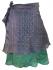 Fair Trade Short Sari Silk  Reversible Vintage Wrap Skirt - Blue / Green Design