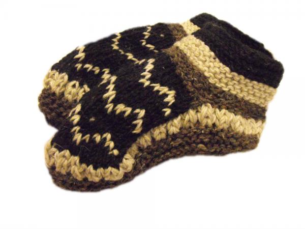 Handknit Fair Trade Wool Black & White Fleece Lined Tibetan House Slippers