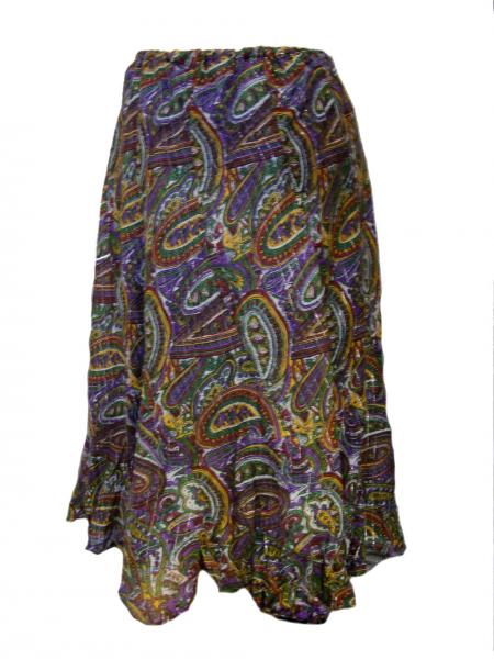 Fair Trade Cotton Jalabi Skirt - Purple Green Paisley Print