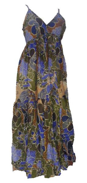 100% Soft Cotton Bold Bright Blue Flower Patterned Long Louisa Summer Maxi Dress  - Fair Trade 