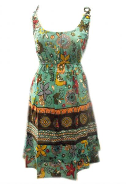 100% Cotton Colourful Turquoise Elephant Print Hattie Short Sundress - Fair Trade