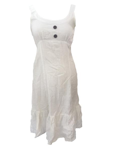 Cream Handloom Cotton Anna Linen Effect Short Dress with Ruffle - Fair Trade